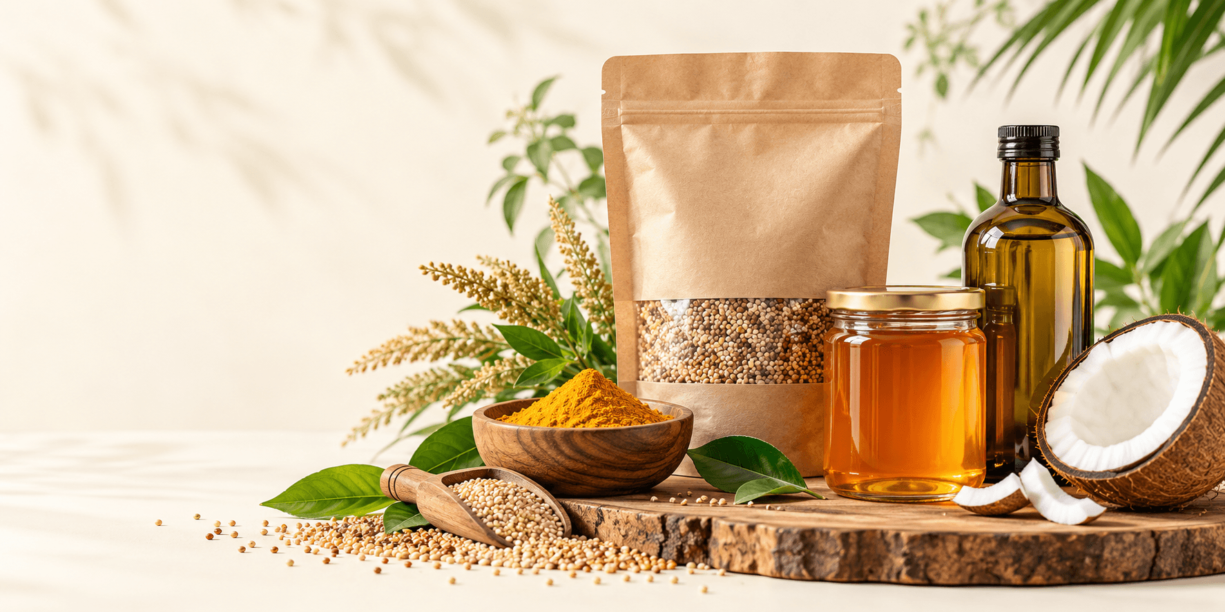 Millets, turmeric, honey, coconut and cold-pressed oil